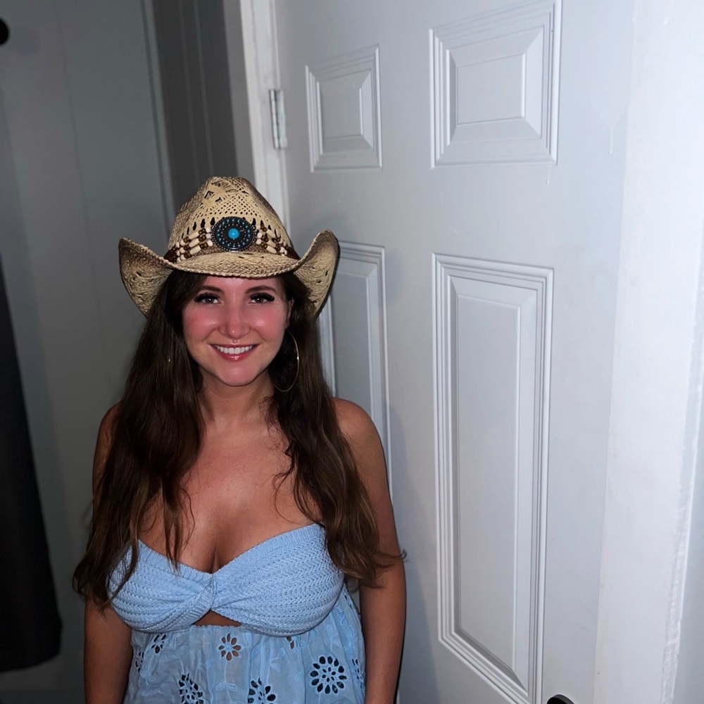 Blue strapless summer top